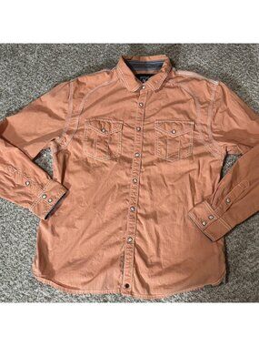 Buckle Black Shirt Men's M Orange Long Sleeve Snap Button Down Casual Relaxed